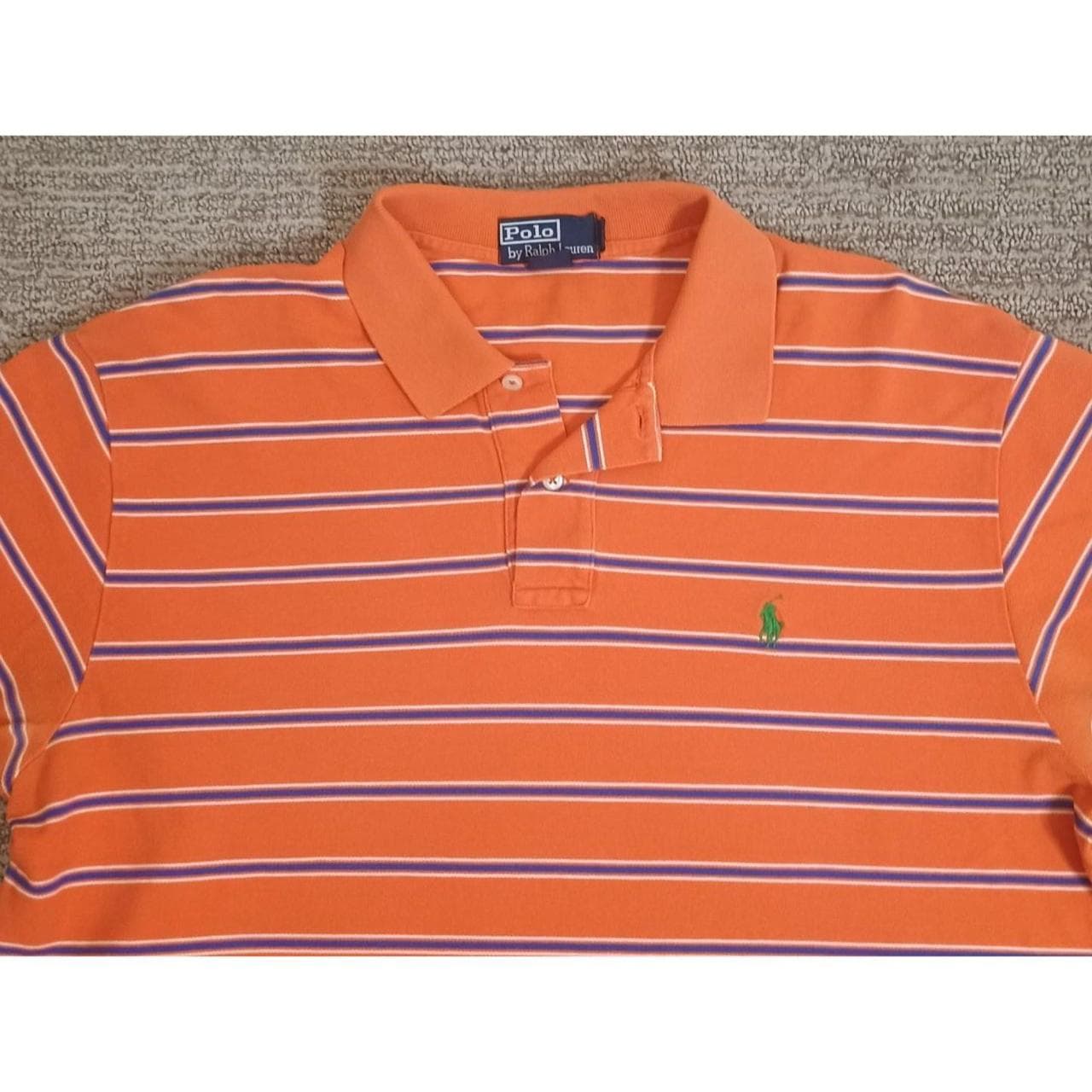 POLO RALPH LAUREN SHIRT MENS XL ORANGE BLUE STRIPED SHORT SLEEVE