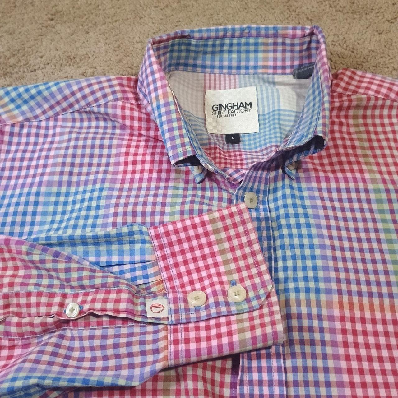 Ben Sherman Gingham Factory Mens Large Long sleeve Rainbow Gingham Pattern