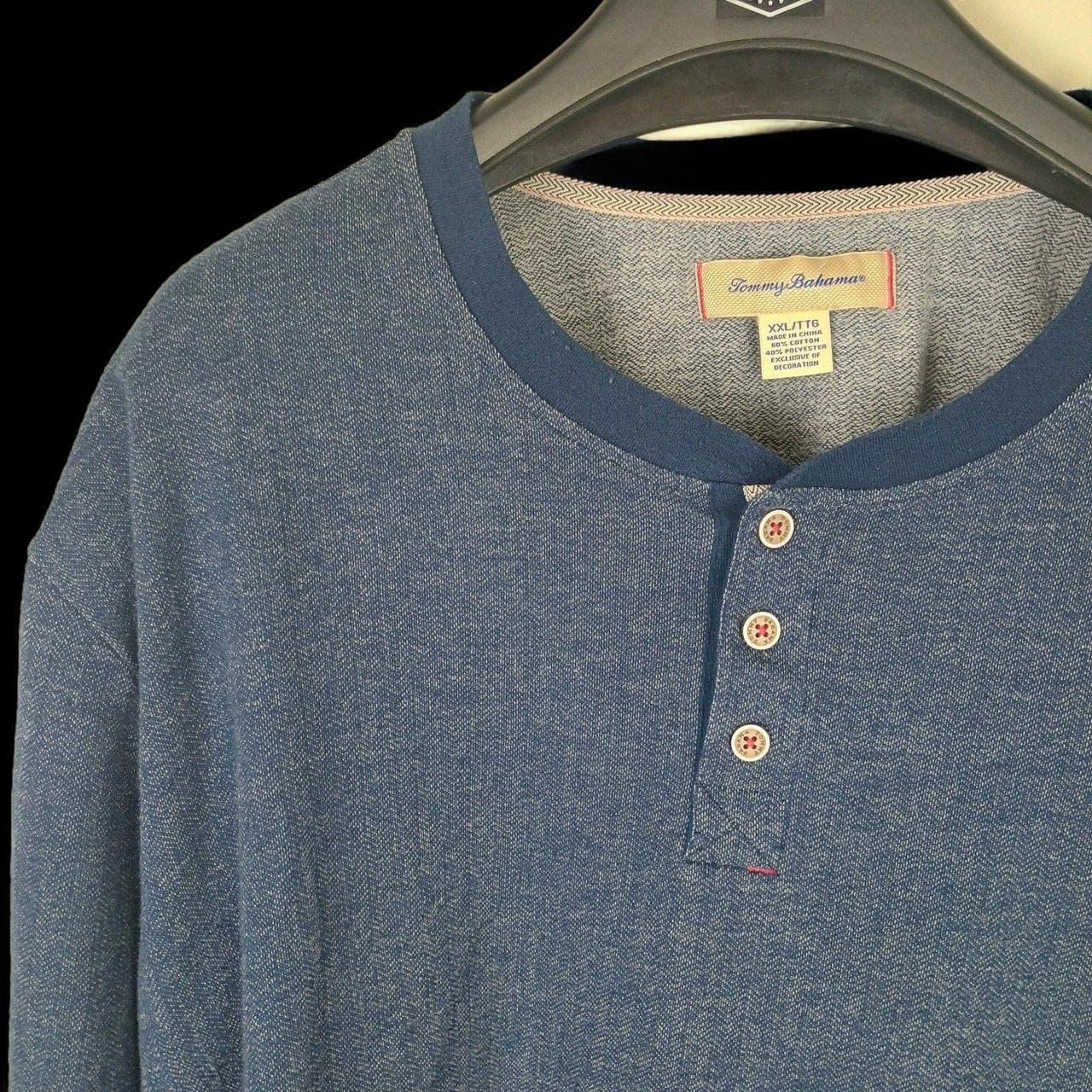TOMMY BAHAMA SHIRT MENS XXL BLUE HENLEY LONG SLEEVE
