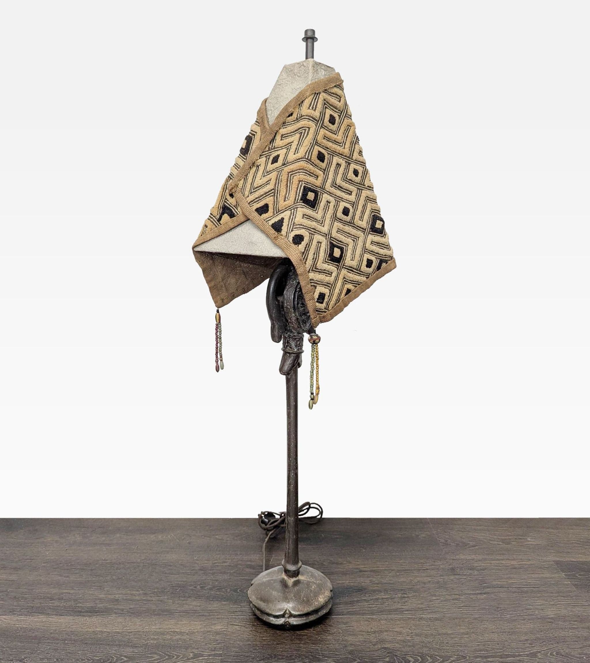 Unique Tribal Table Lamp with Patterned Shade and Decorative Base
