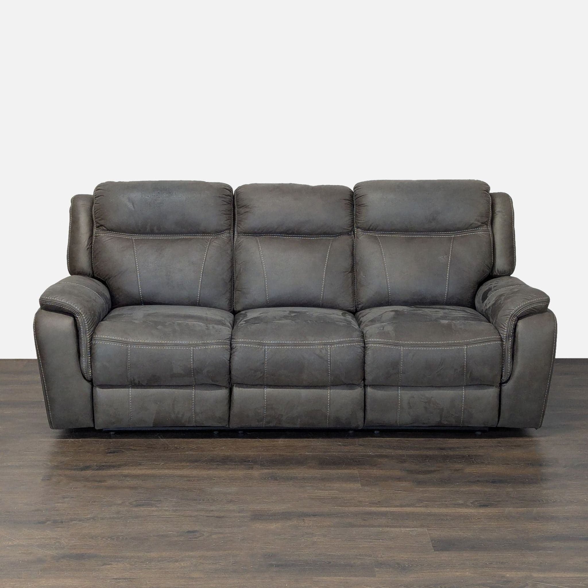 3-Seat Reclining Transitional Leather Sofa