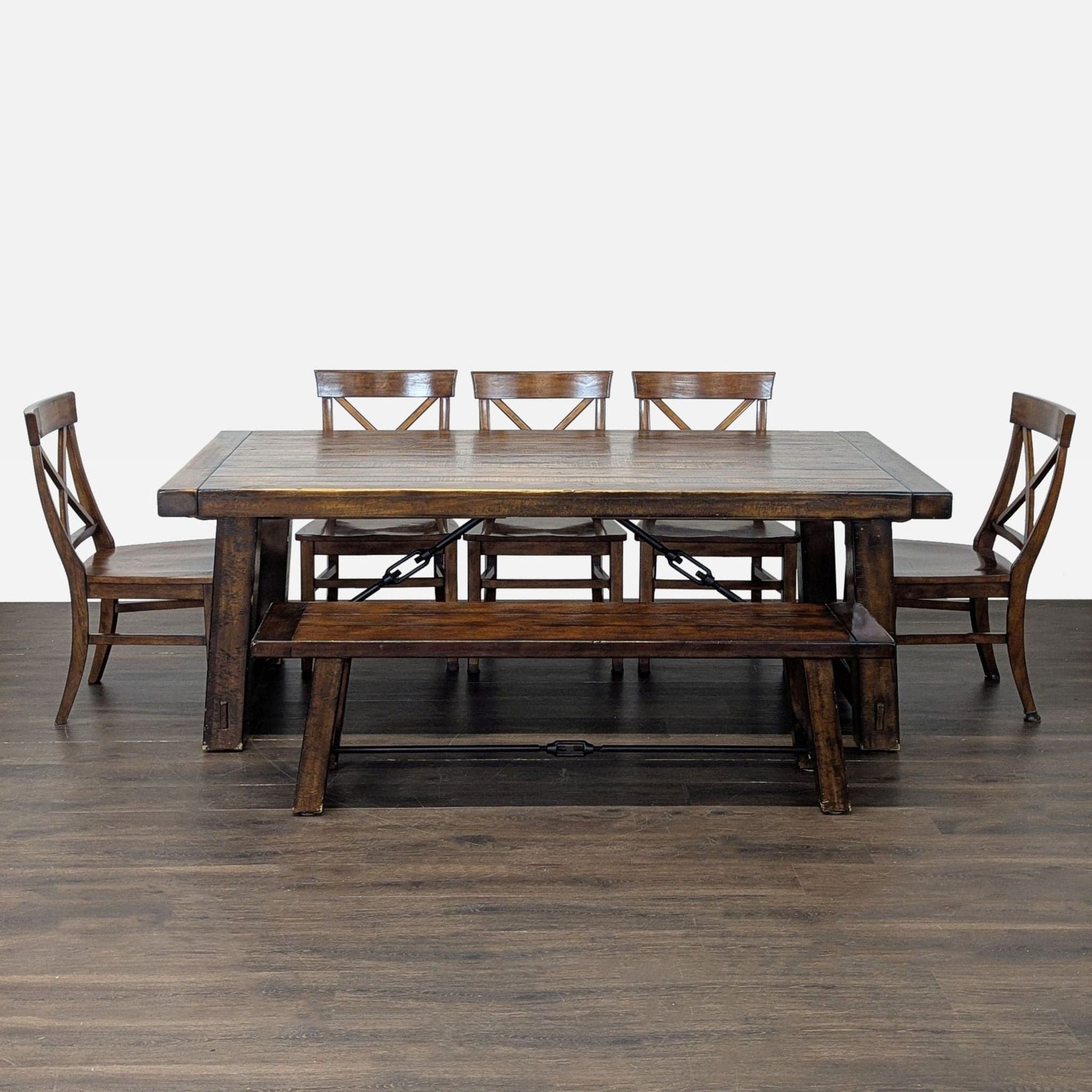 Pottery Barn Benchwright Extendable Rustic Dining Set with Table, 5 Chairs & Bench
