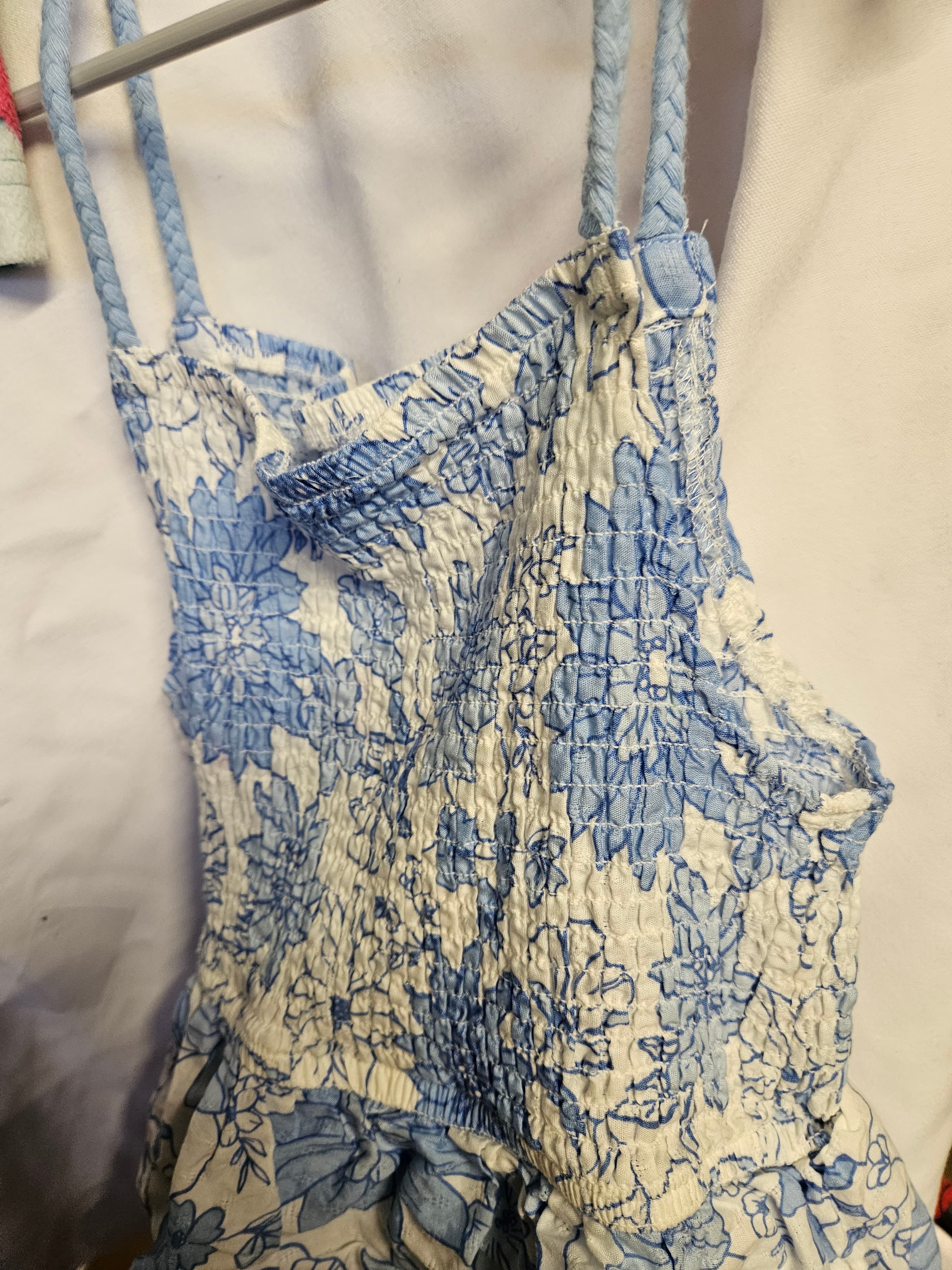 Wonder Nation Blue Floral Smocked Dress L (10-12)