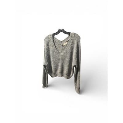 Altar'd State Textured V Neck Sweater Womens Medium Gray Casual Cozy Pullover