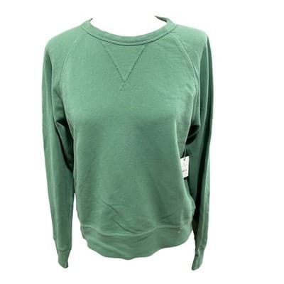 AE77 American Eagle Women Sage Green Cotton Crewneck Raglan Sweatshirt S NEW