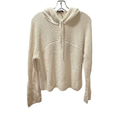 Rag Bone New York Cream Ribbed Knit Hoodie Sweater Size S Organic Cotton Nylon