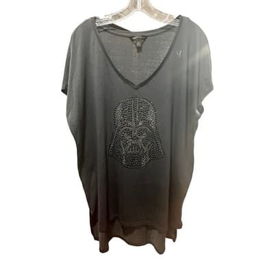 Black Darth Vader Rock & Republic V Neck T Shirt Women's XL Short Sleeve Size XL