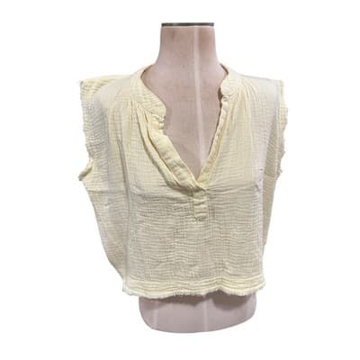 Karlie Womens Pale Yellow Cotton Gauze Cropped Split Neck Top K2100-685LTH-C M