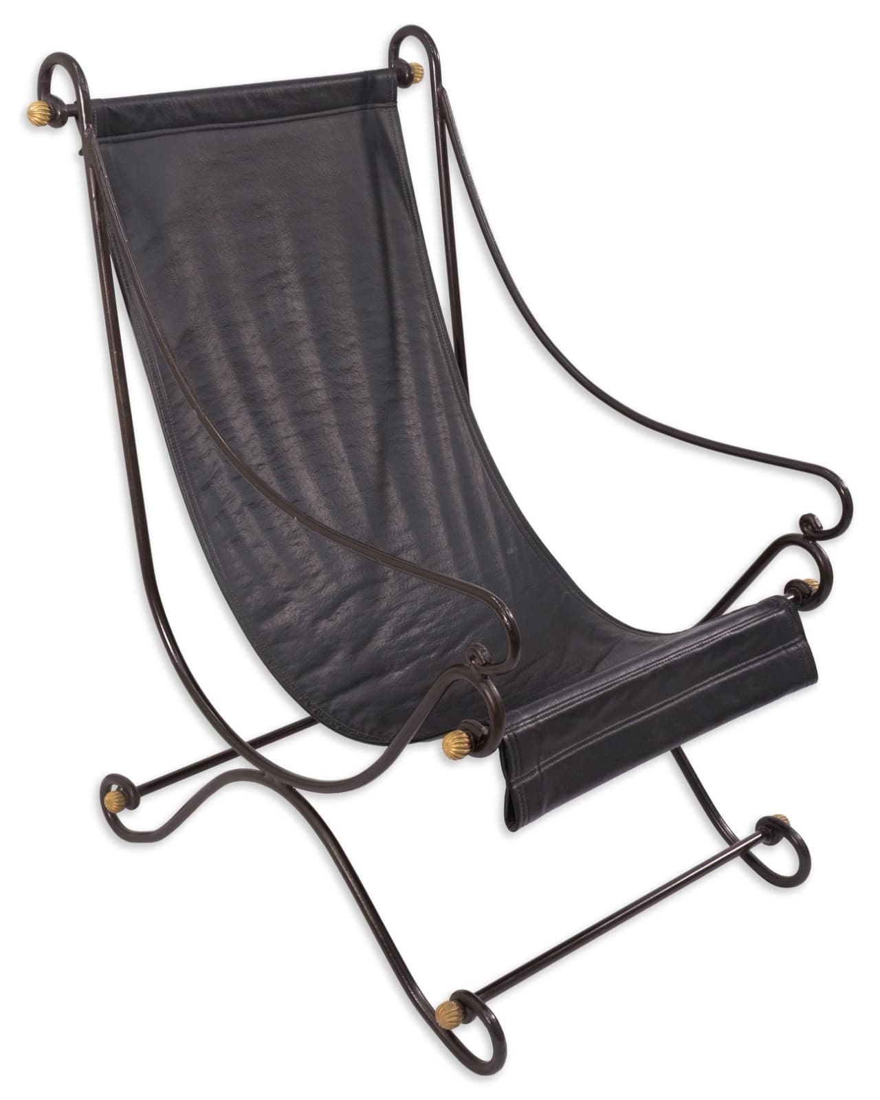 David Hicks Campache Style Wrought Iron And Leather Sling Back Chair