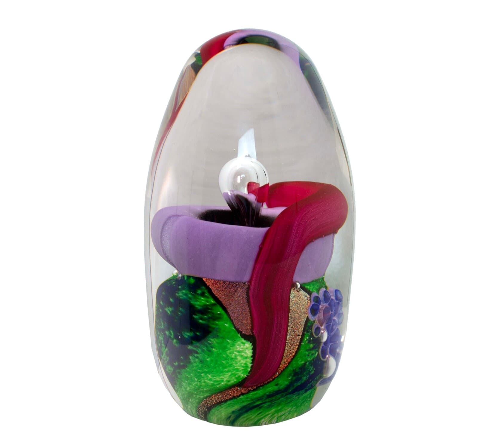 Berry Davis Signed Contemporary Pink Purple Green Swirl Design Studio Art Glass