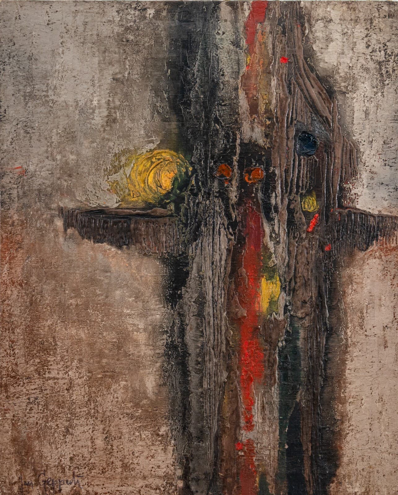 Jan Geppert Lesn Opowies II Signed Modernist Abstract Oil Painting Canvas 1960s