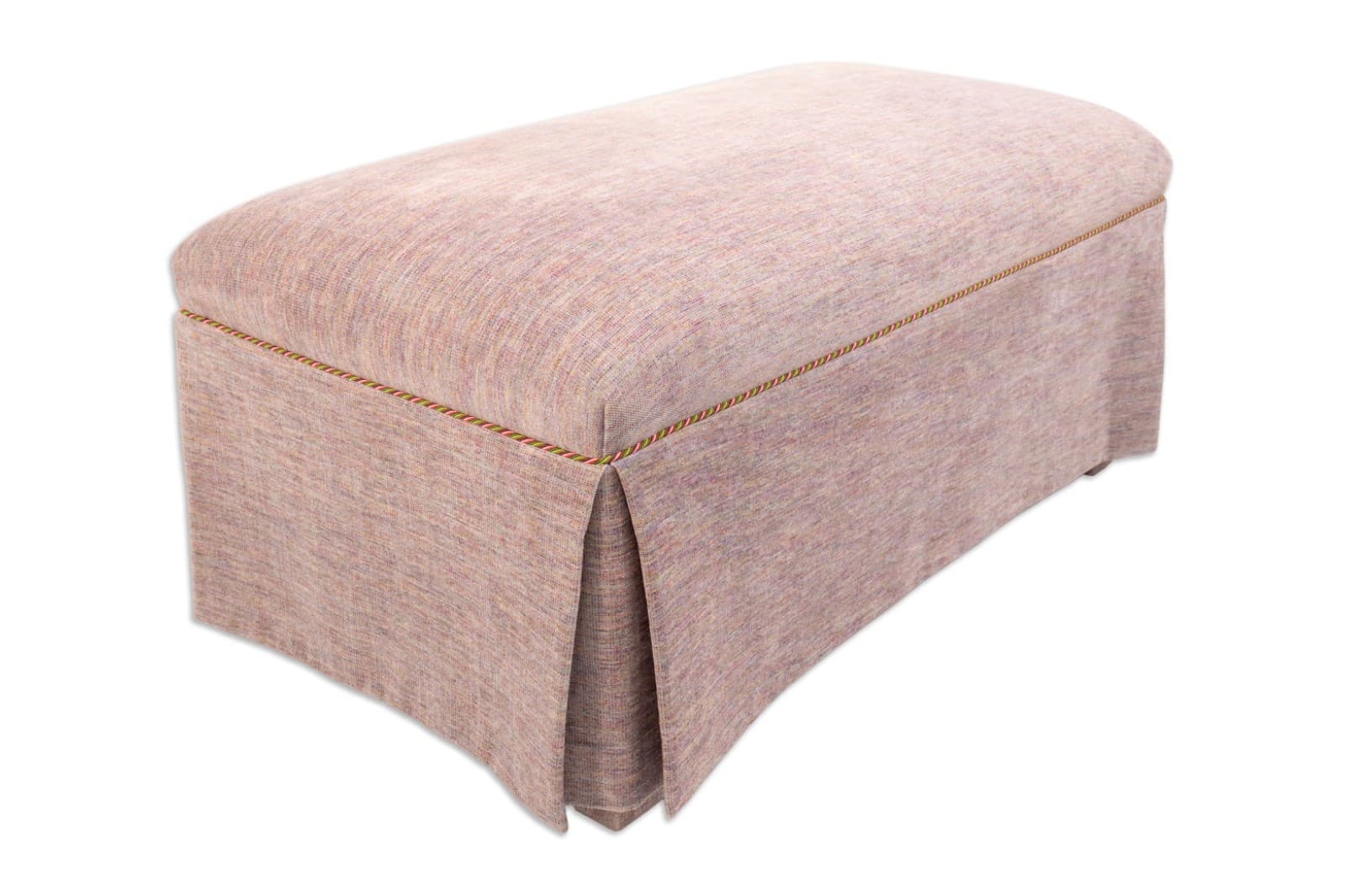 Pink Upholstered Rectangular Skirted Ottoman Bench with Hidden Storage Space
