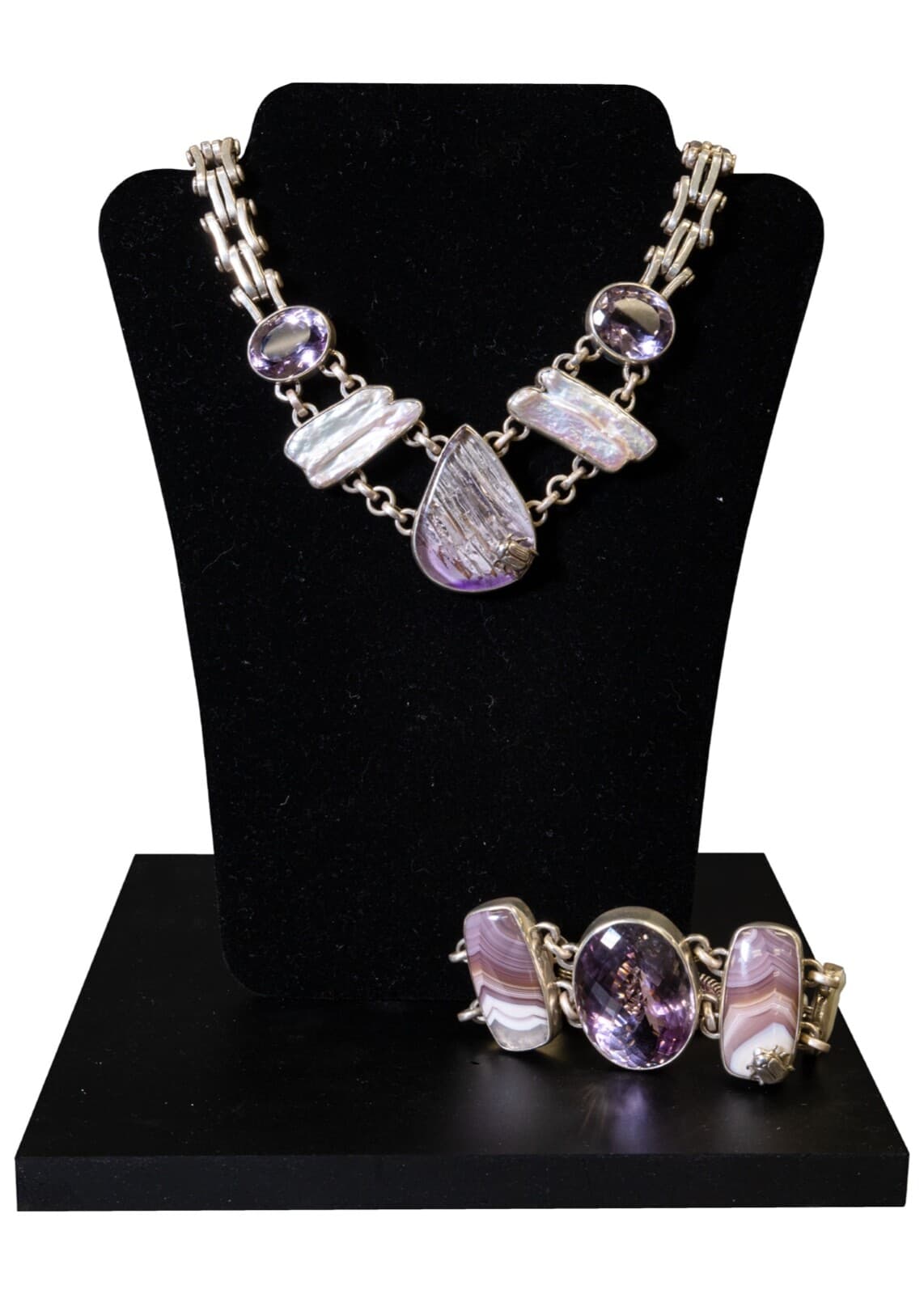 Stephen Dweck Amethyst Glacier Quartz Biwa Pearl & Sterling Necklace & Bracelet