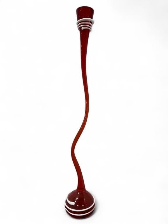 Contemporary Monumental Makora Kronso Poland Twisted Red Art Glass Vase