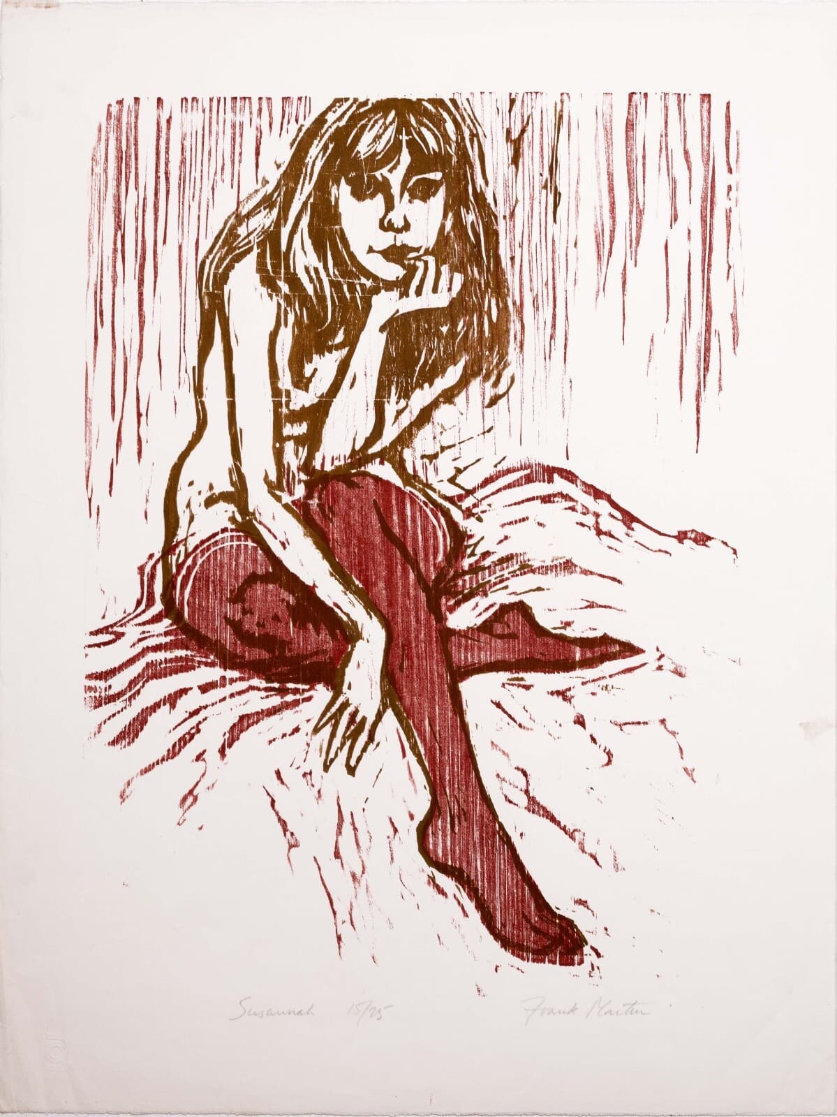Frank Martin Susannah Signed Modern Figurative Woodcut on Paper 15/25 Unframed