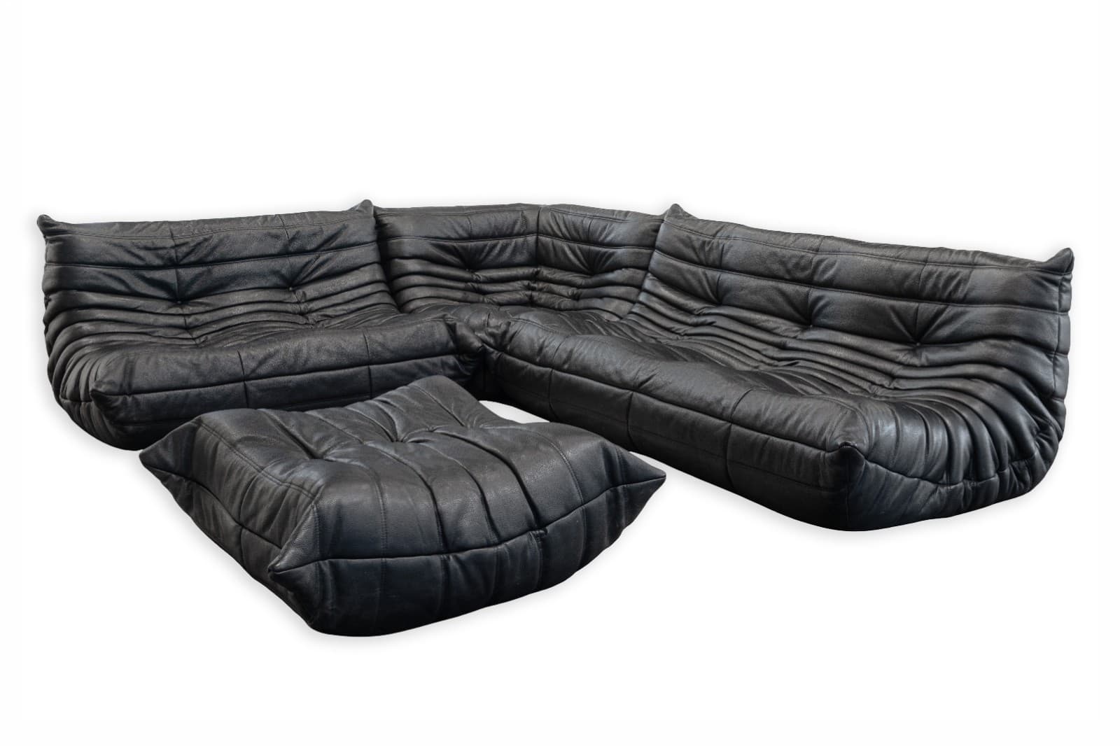 Michel Ducaroy for Ligne Roset Togo 4pc Black Leather Modular Modern Sofa Set