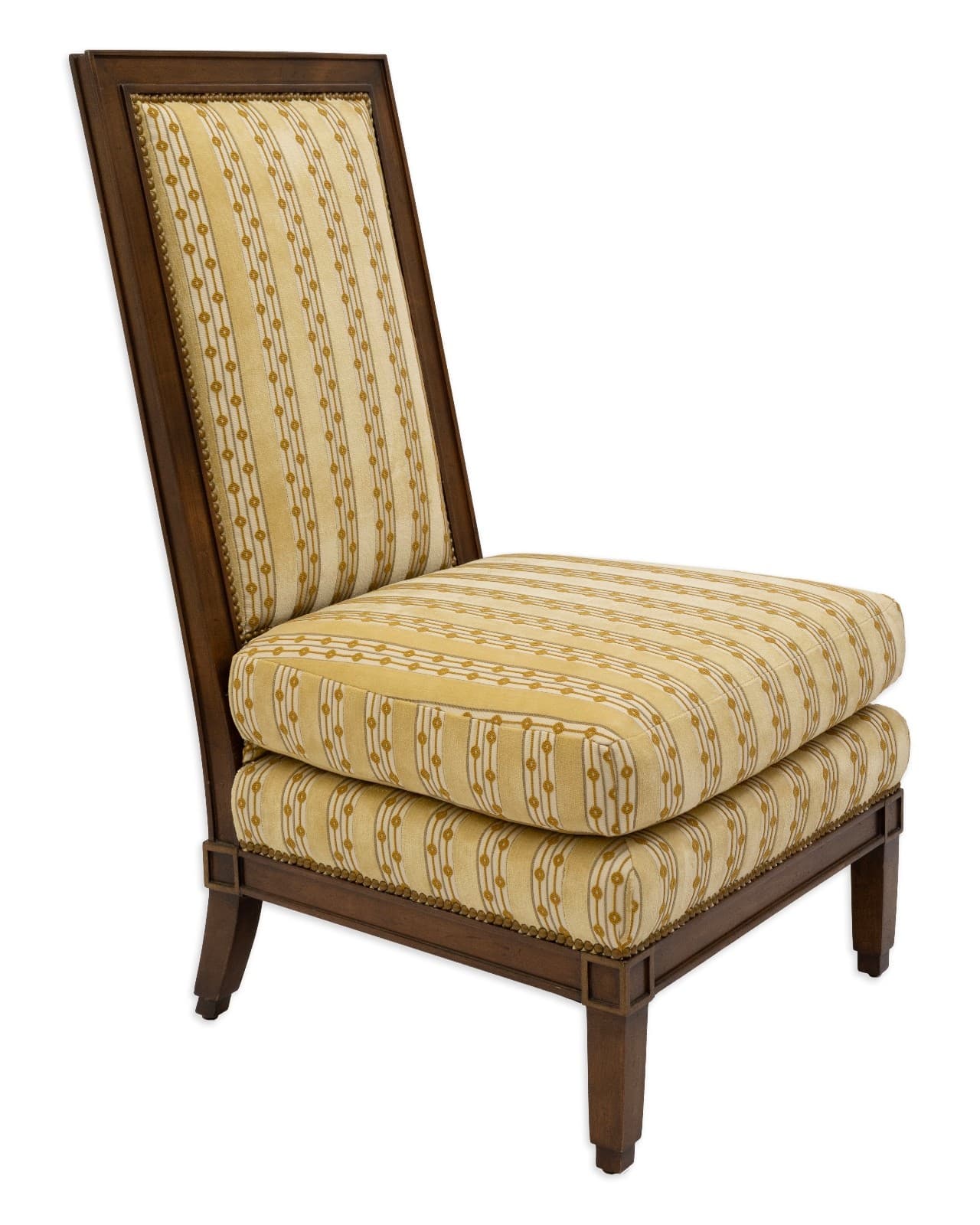 High Back Upholstered Baker Style Accent Slipper Chair