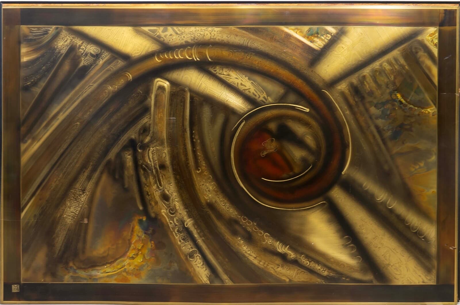 Bernhard Rohne for Mastercraft Brutalist Acid-Etched Metallic Wall Art 1970s
