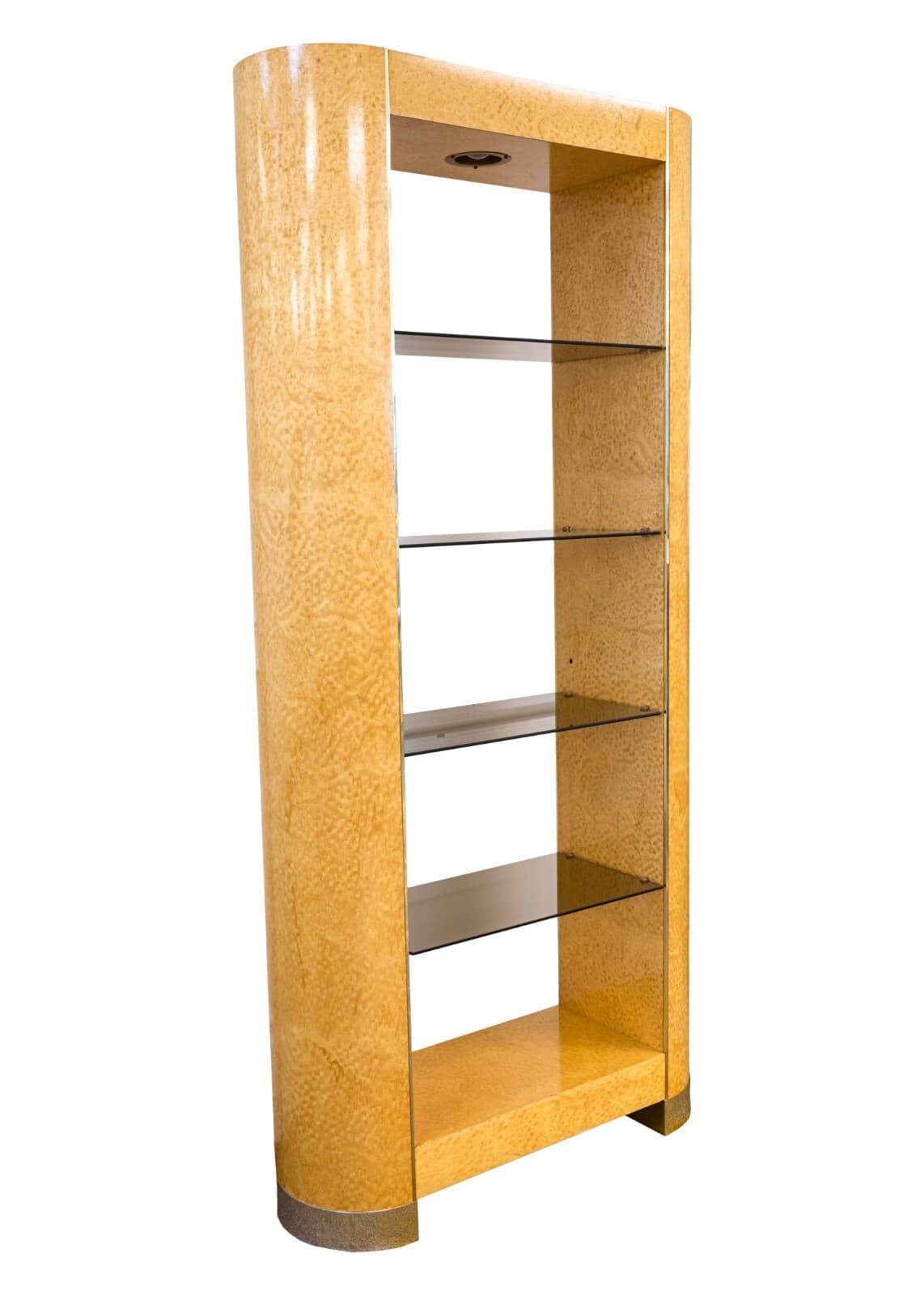 Contemporary Modern Birdseye Maple Etagere with Smoked Glass Brass