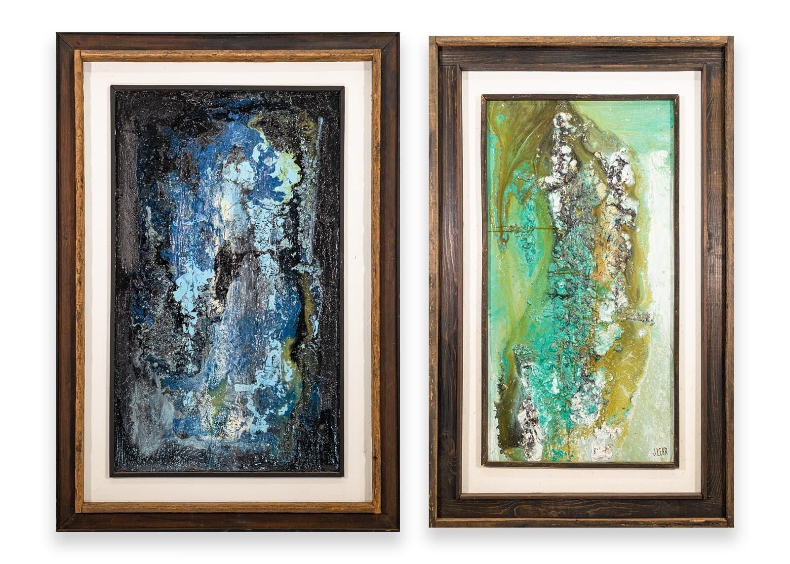 Pair of Modernist Impasto Encaustic Abstract Oil Paintings Signed J. Lehr 1970s