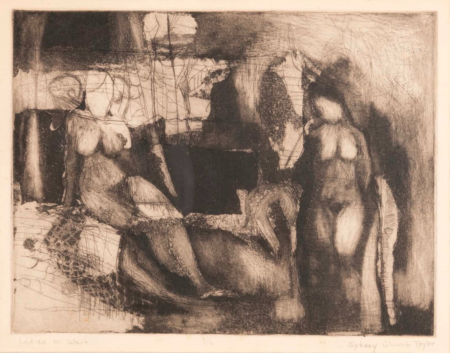 Sydney Glumb Taylor Ladies in Wait Signed Modern Figurative Etching 1/6 Framed