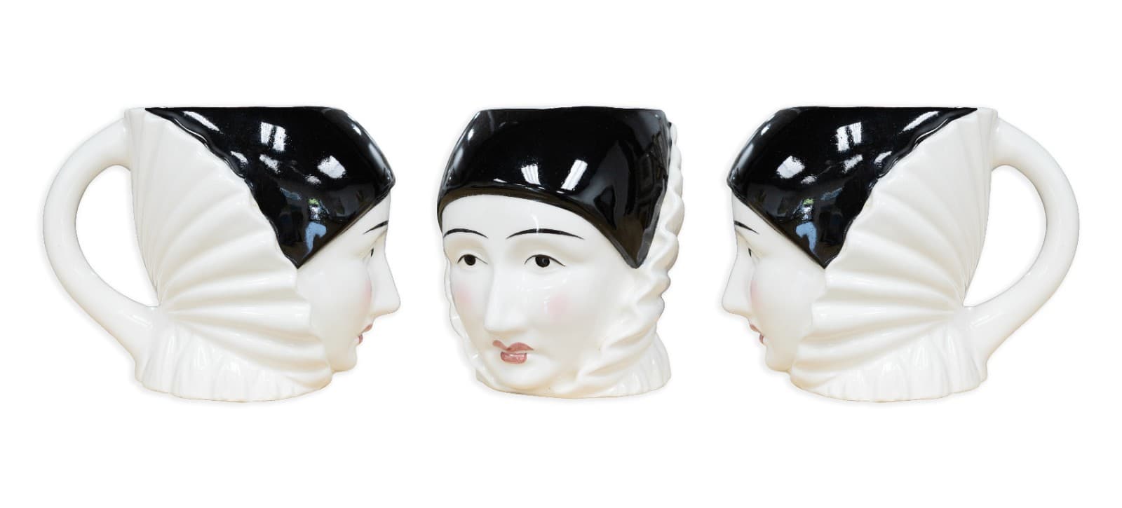 Taste Setter Sigma - Set of Pierrot Mugs, c. 1980s Ceramic Mime Clown Pottery