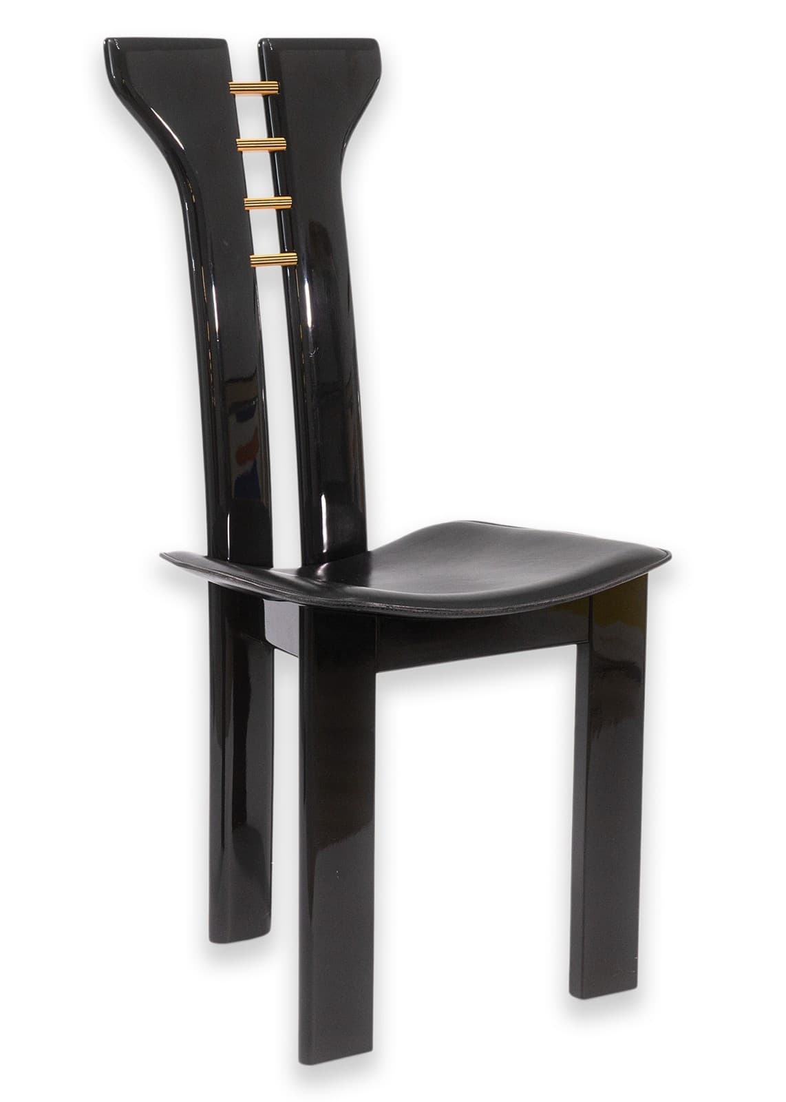 Pierre Cardin Italian Contemporary Modern Black Lacquer and Leather Side Chair