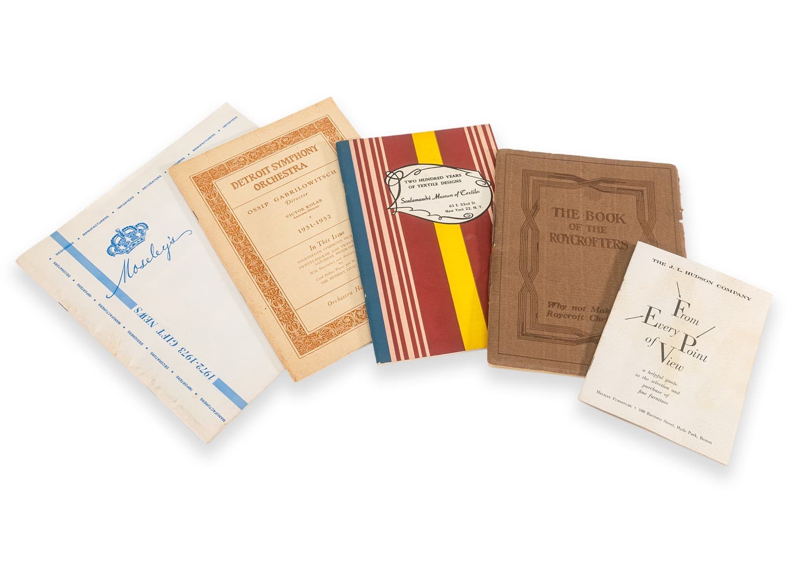 Vintage Catalogues incl. Scalamandré, Mosley’s, Roycrofters, Hudson Co., & Detro