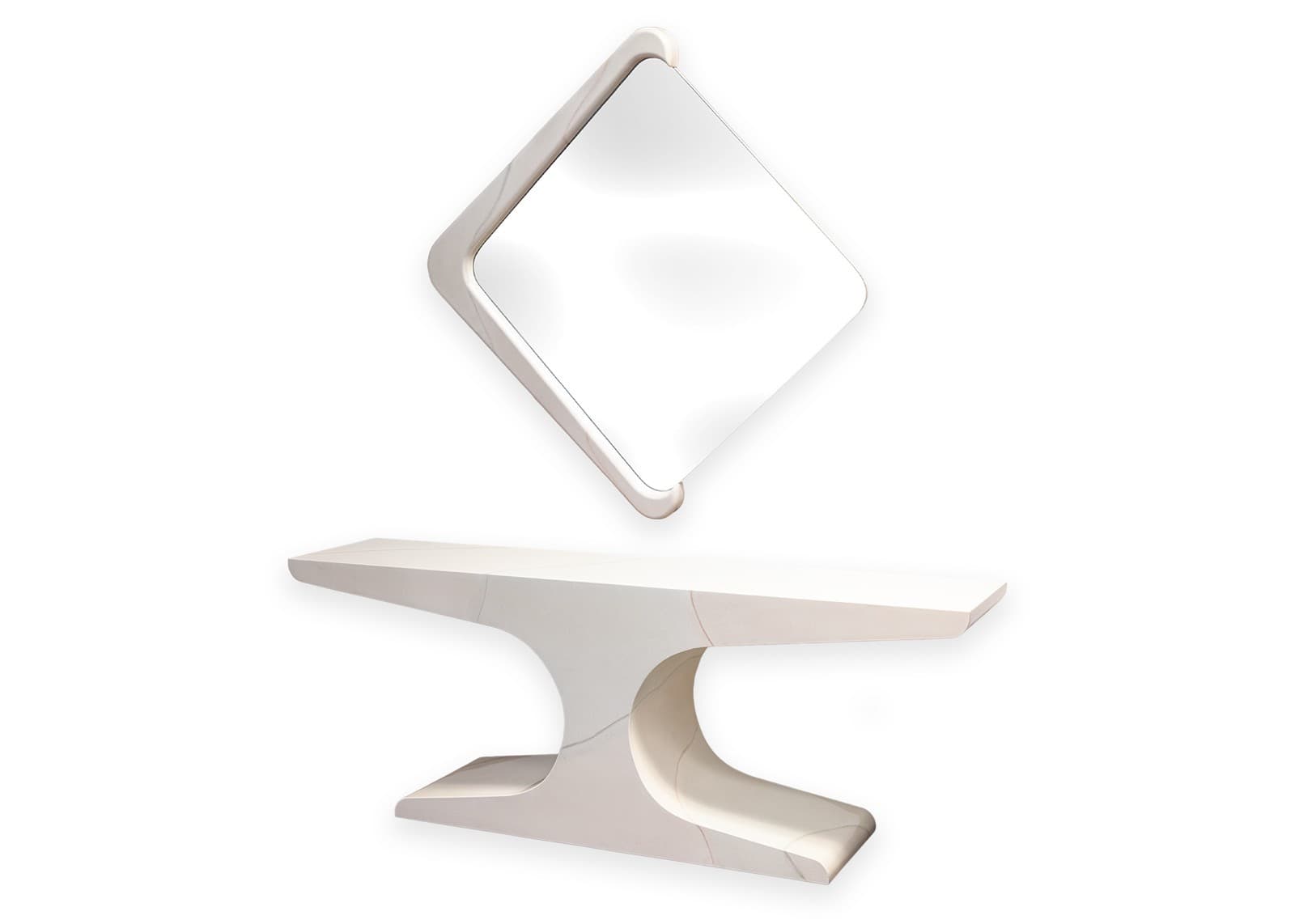 Vintage 1970s Style White Laminate Console Table and Matching Diamond Mirror