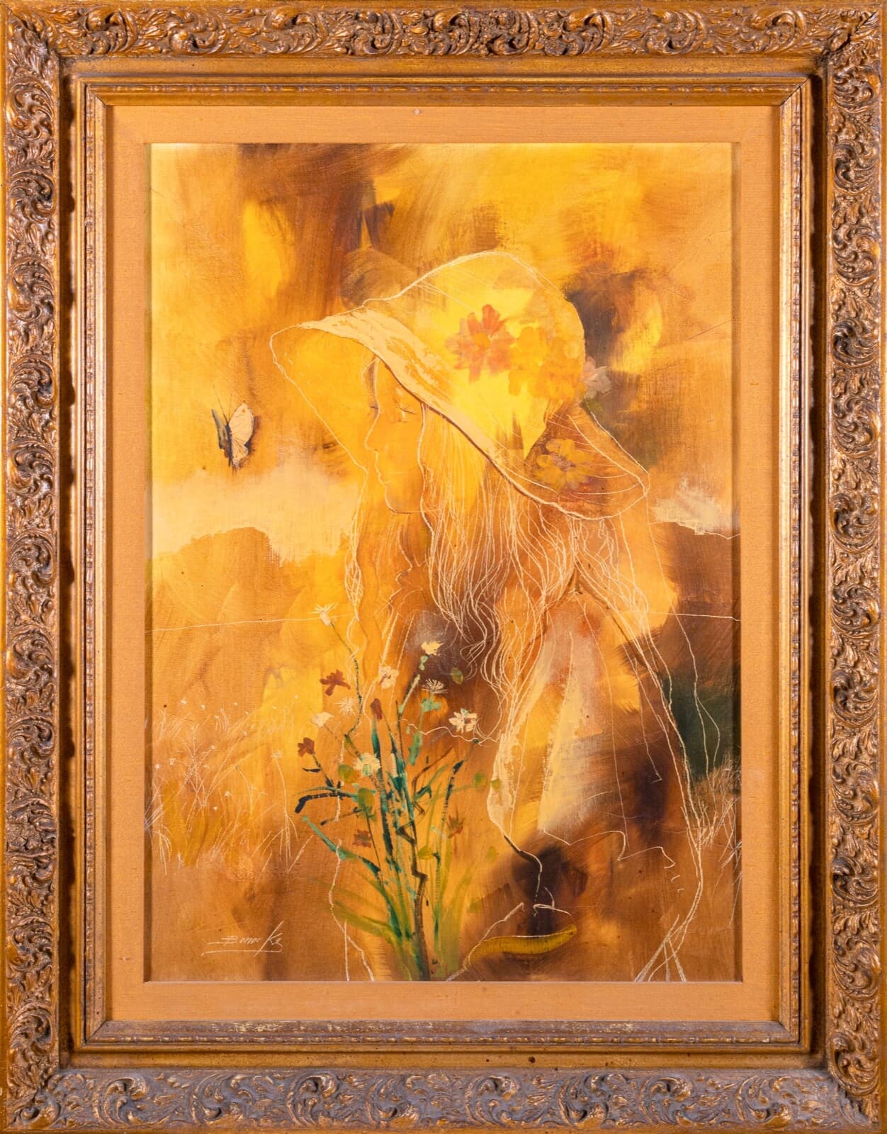 William Benecke Girl Signed Oil Painting on Canvas Art Nouveau Inspired Portrait
