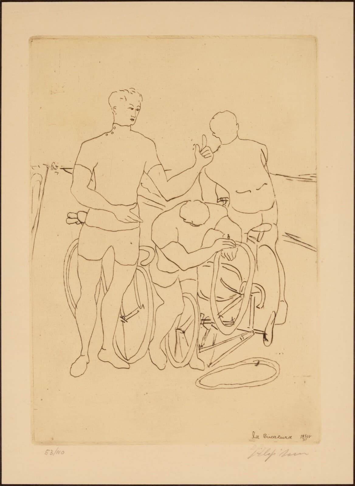 August Mosca Le Demarre Signed Modern Figurative Etching on Paper 53/110 Framed