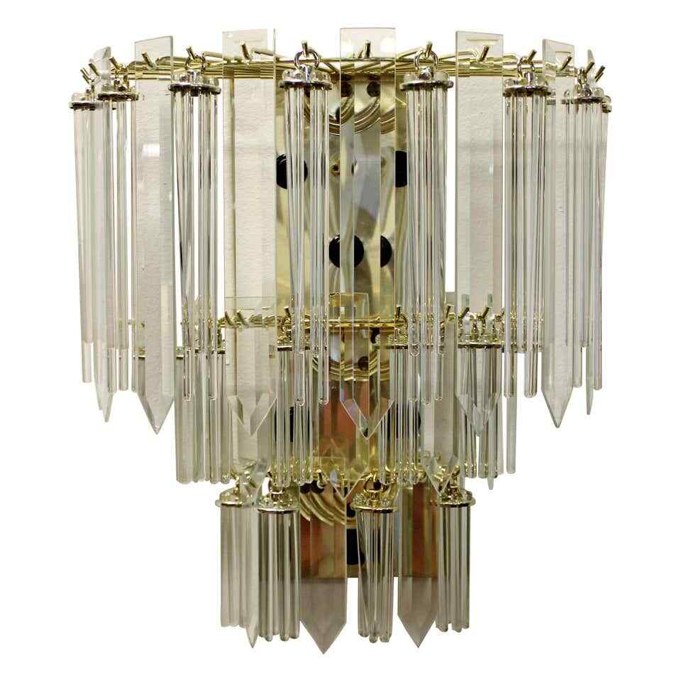 Mid Century Modern Italian Murano Brass and Glass Wall Sconce 1970s