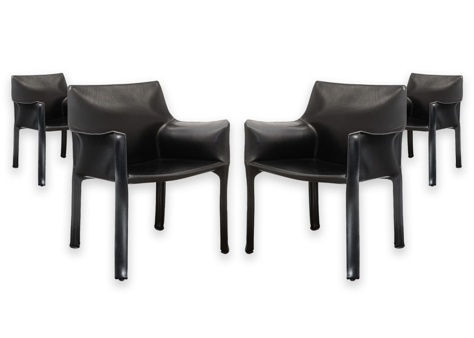 Set of 4 Mario Bellini for Cassina Cab 413 Black Leather Modern Dining Armchairs