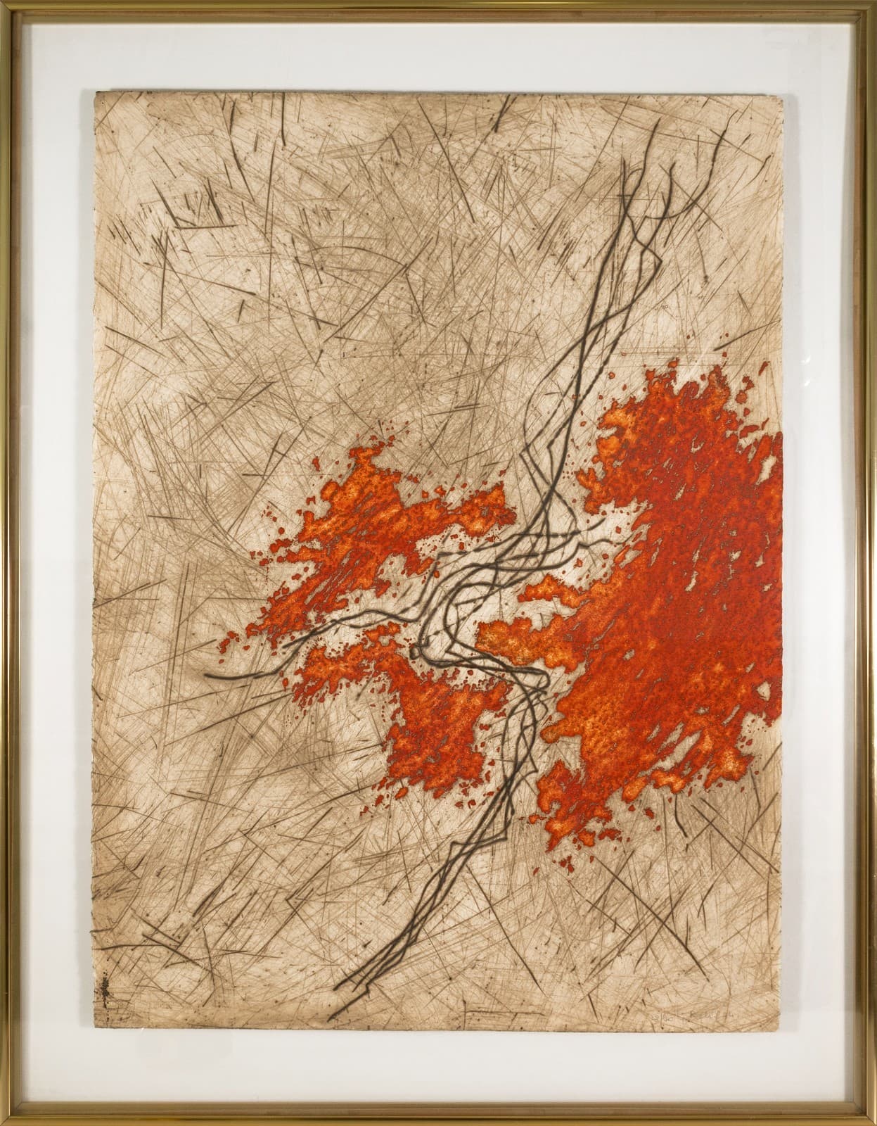 Yannick Ballif - Untitled (Orange Leaves) Signed Modern Embossed Relief Etching