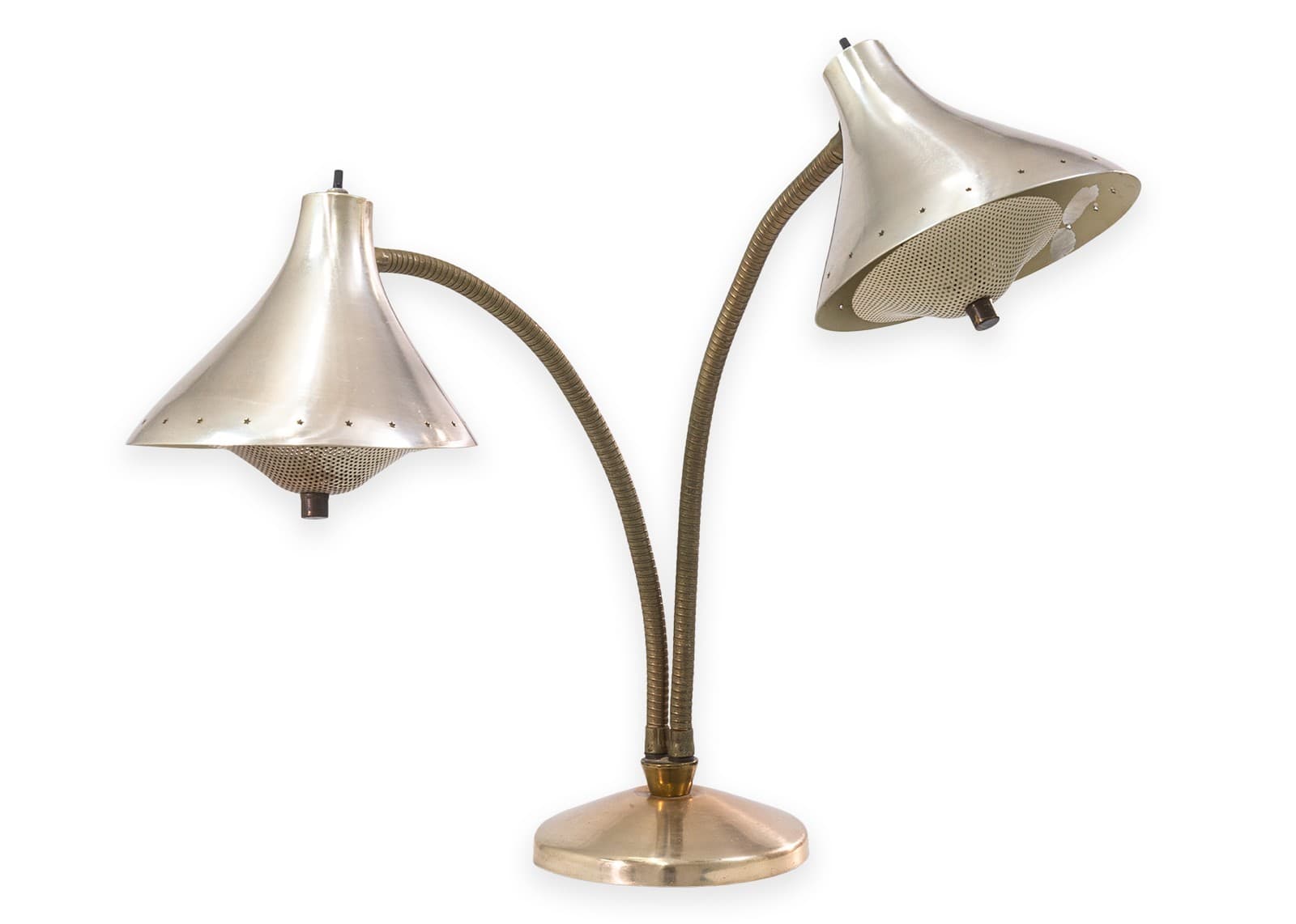 Vintage Double Gooseneck Starpunched Adjustable Table Lamp Thurston Attributed