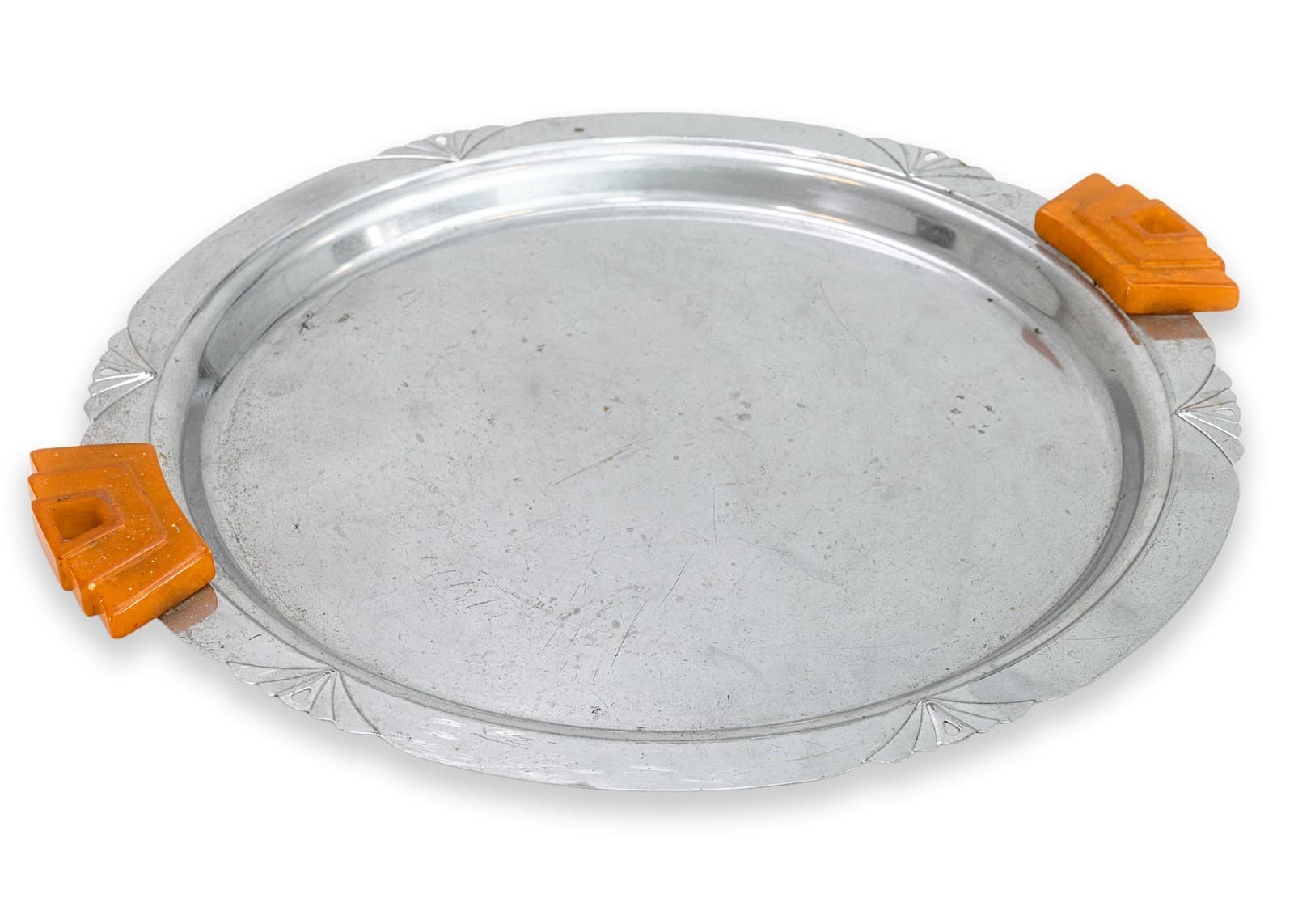 Art Deco Chrome Platter with Bakelite Handles, c. 1930s - Modern Bar Collectable