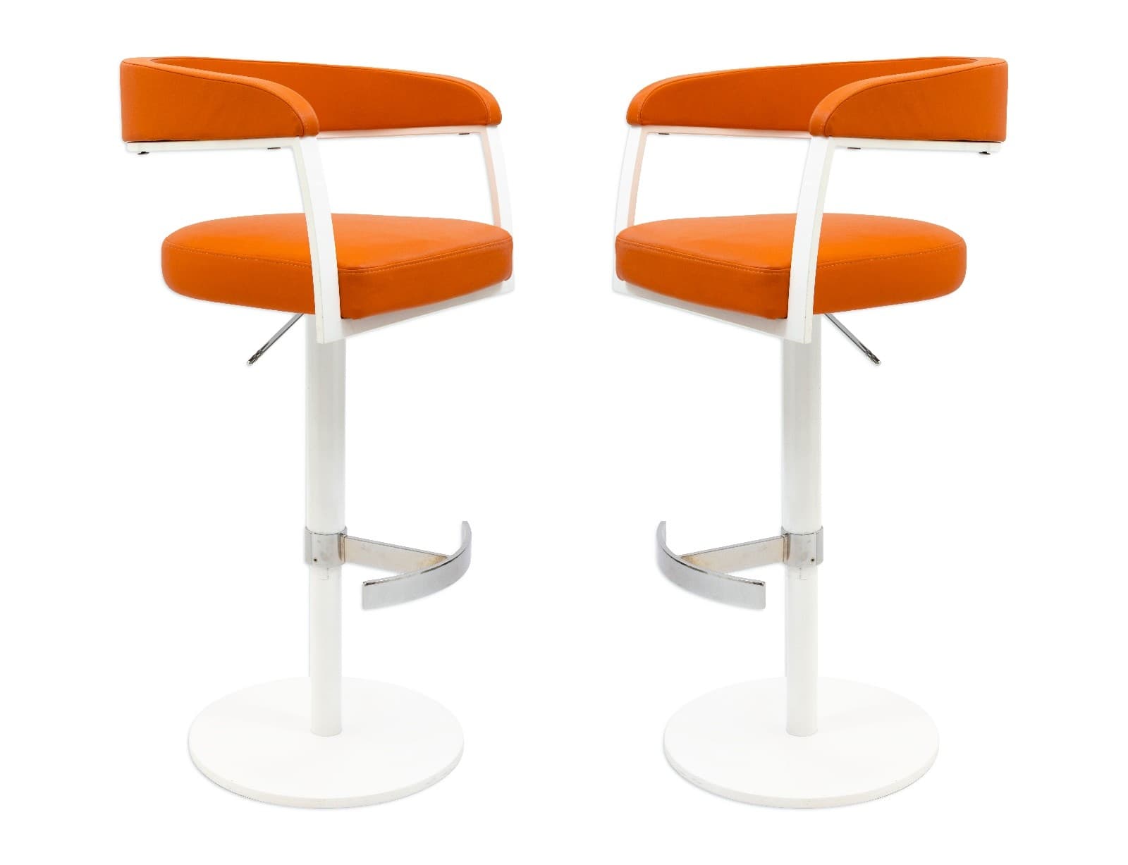 Pair Of Elite Modern "Helix" Orange And White Barstools