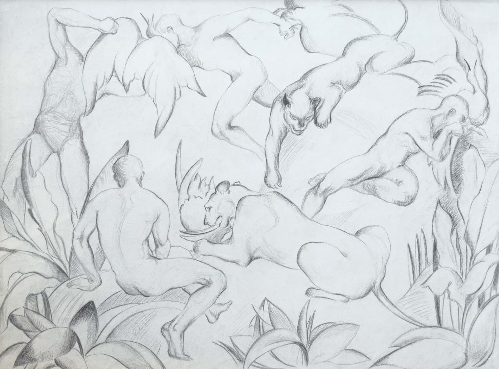 William Hentschel (1892–1962) – Untitled Figurative with Panthers Graphite