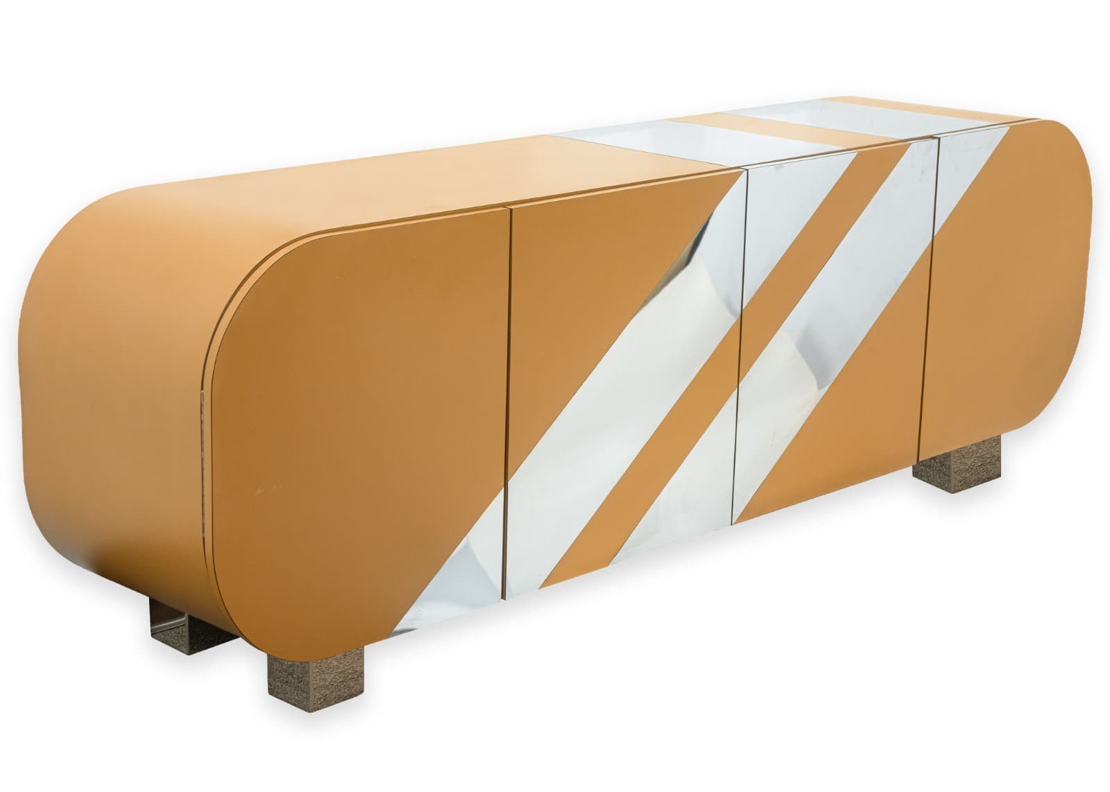 Contemporary Custom Made Beige Laminate and Chrome Striped Credenza Sideboard