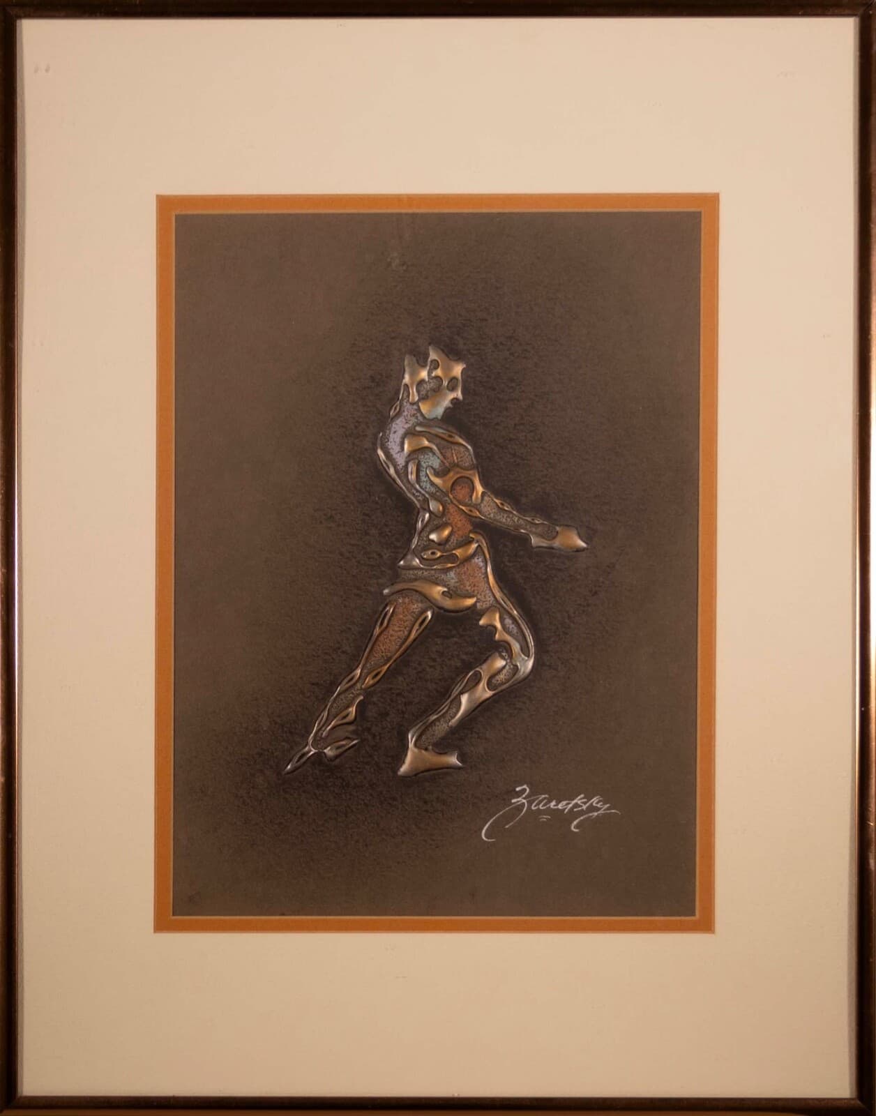 Joel Zaretsky Signed Contemporary Modernist Figurative Mixed Media Metallic Art