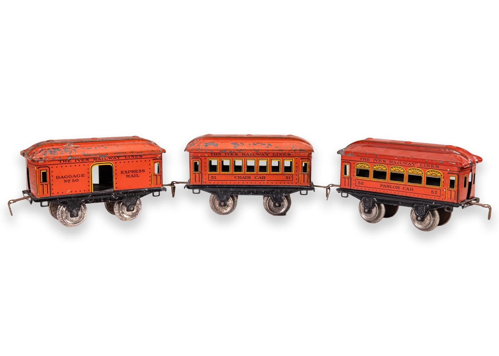 Ives Railway Lines No. 50,51,& 52 Windup Antique Toy Train Lithographed Tinplate