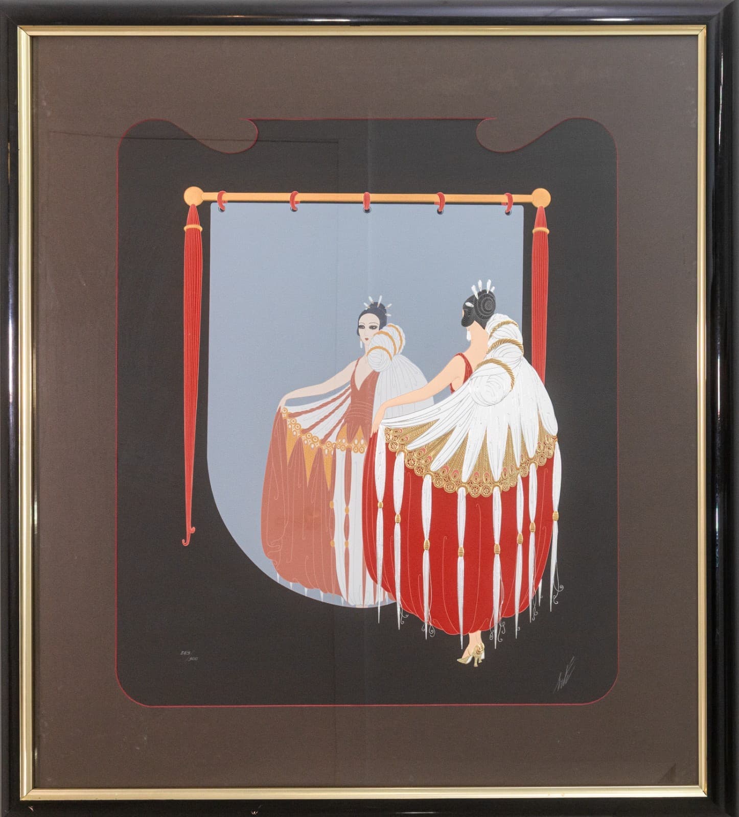 Erté The Mirror Signed Contemporary Art Embossed Serigraph 283/300 Framed 1985