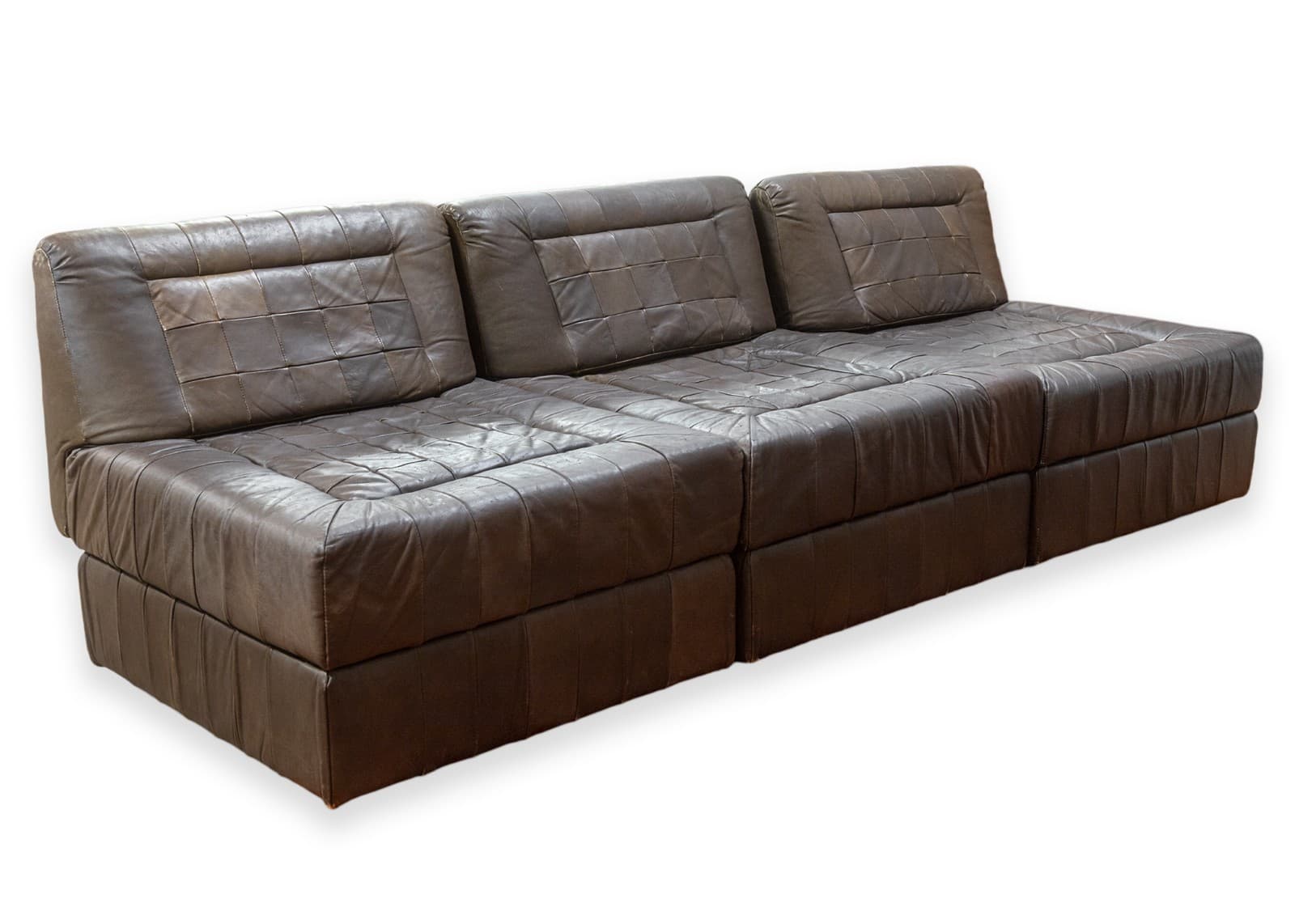 Vintage 1960s Percival Lafer MP145 Modular Brown Leather 3pc Sectional Sofa