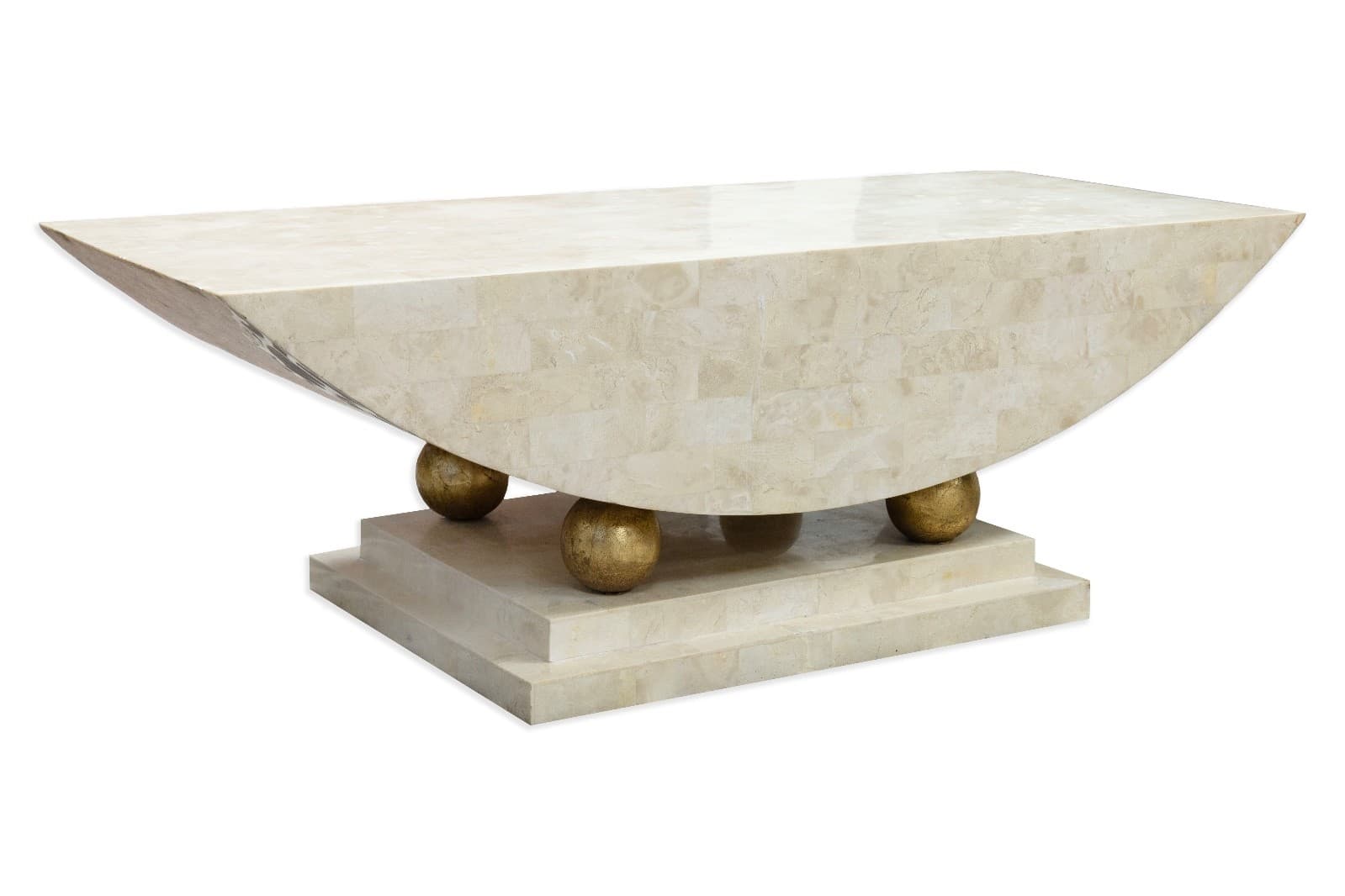 Polished Tesselated Stone Post Modern Coffee Table With Sculptural Base