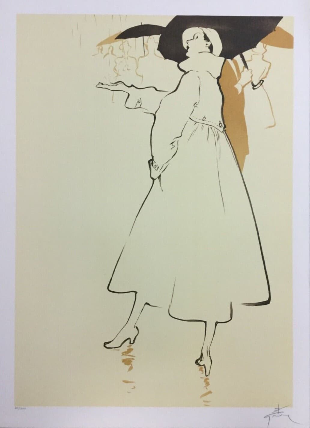 Art Deco Modern Unframed Rene Gruau Hand Signed Lithograph Springtime Shower