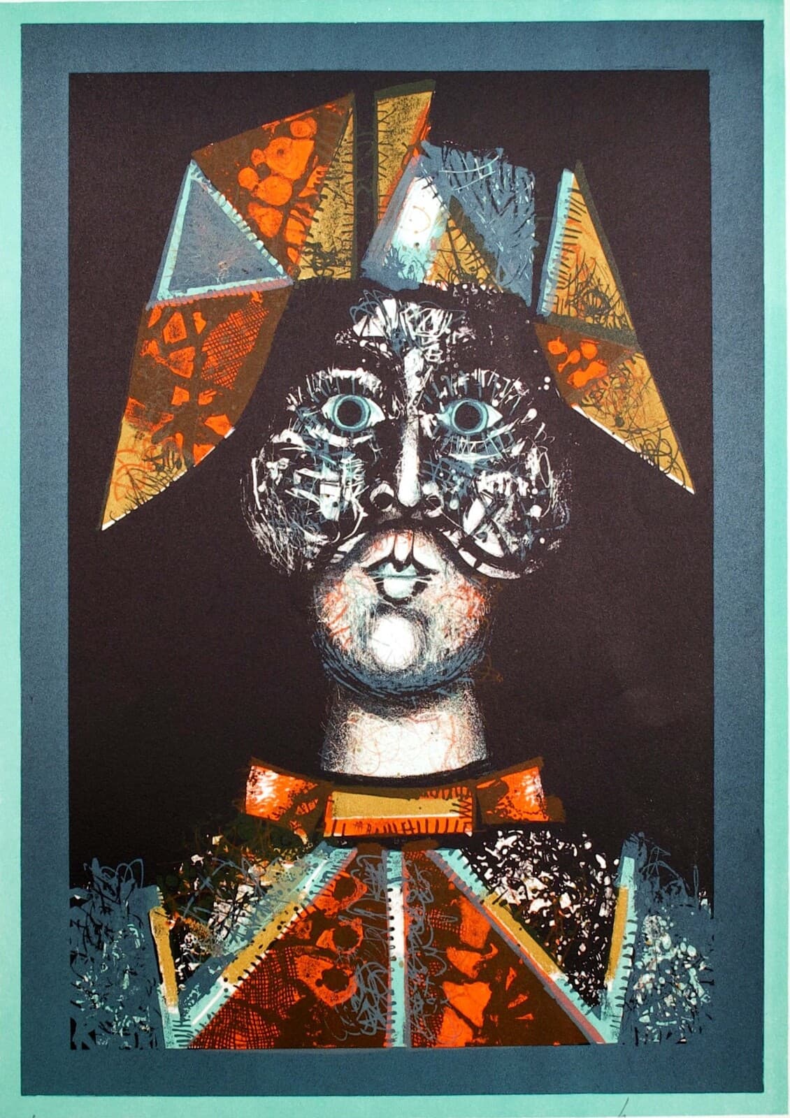 Pierre Henry Jacquot Arlequin Masque Signed Commedia dell'Arte Series Lithograph