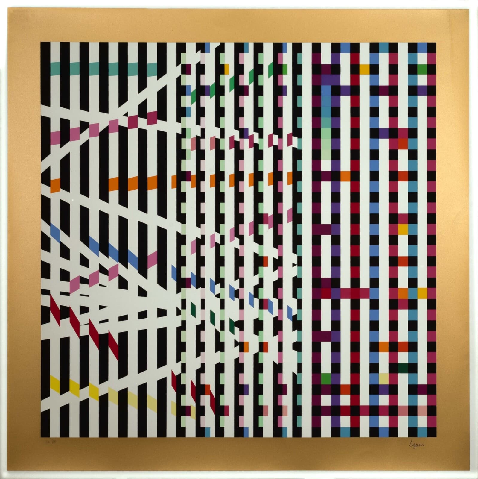 Yaacov Agam Multi-Mag Rhythm (Gold) Signed Op Art Modern Silkscreen 86/180 UF