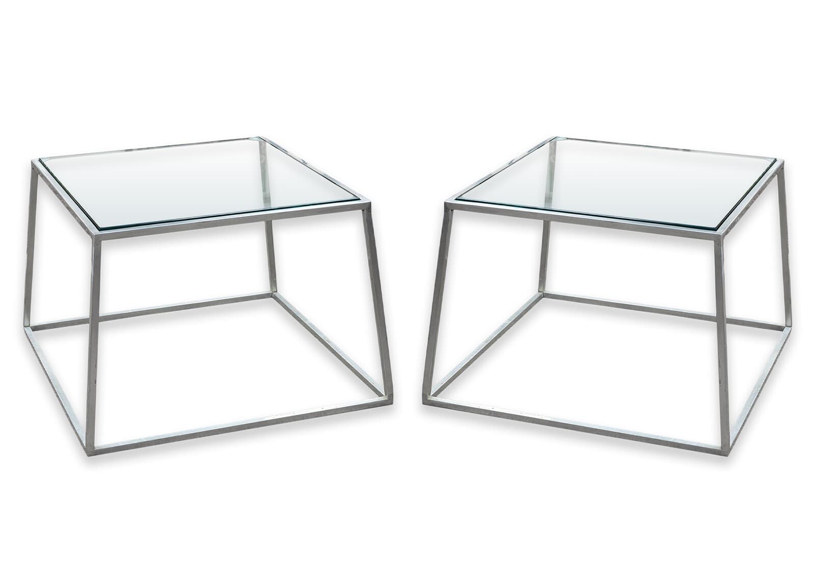 Pair of Vintage Kjaerholm Style Tapered Metal and Glass Side End Tables