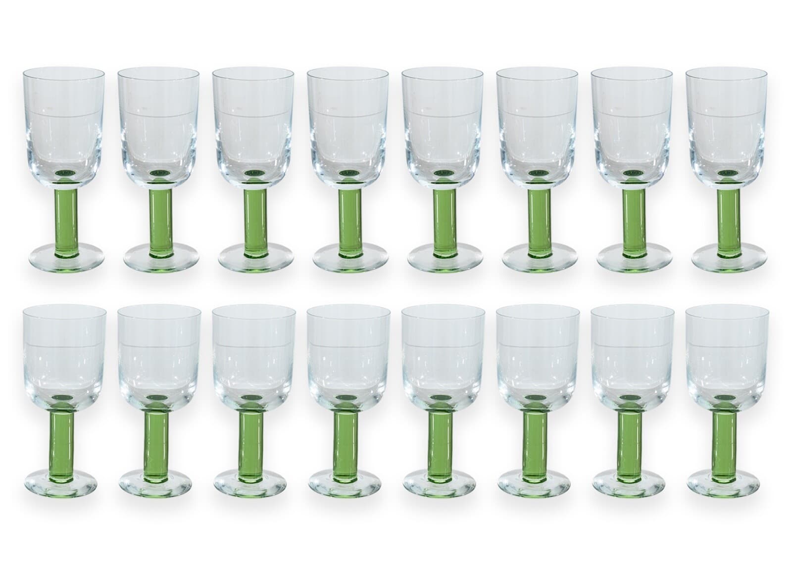 Sagaform Set of 16 Modernist Handblown Wine or Cocktail Glasses with Green Bases