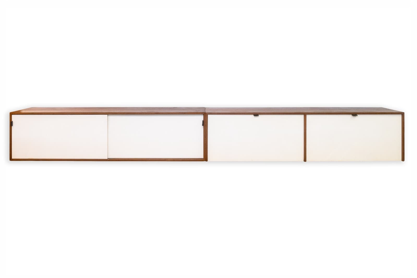 Pair of Vintage 1960s Florence Knoll Floating Credenzas Walnut & White Laminate